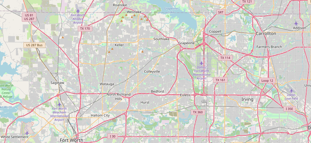 Map showing Colleyville among nearby cities in northeast Tarrant County. No office or exact coverage boundary is marked.