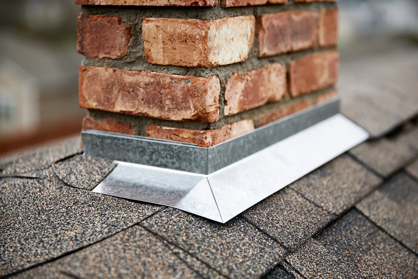 Counter-flashing set into brick mortar joints